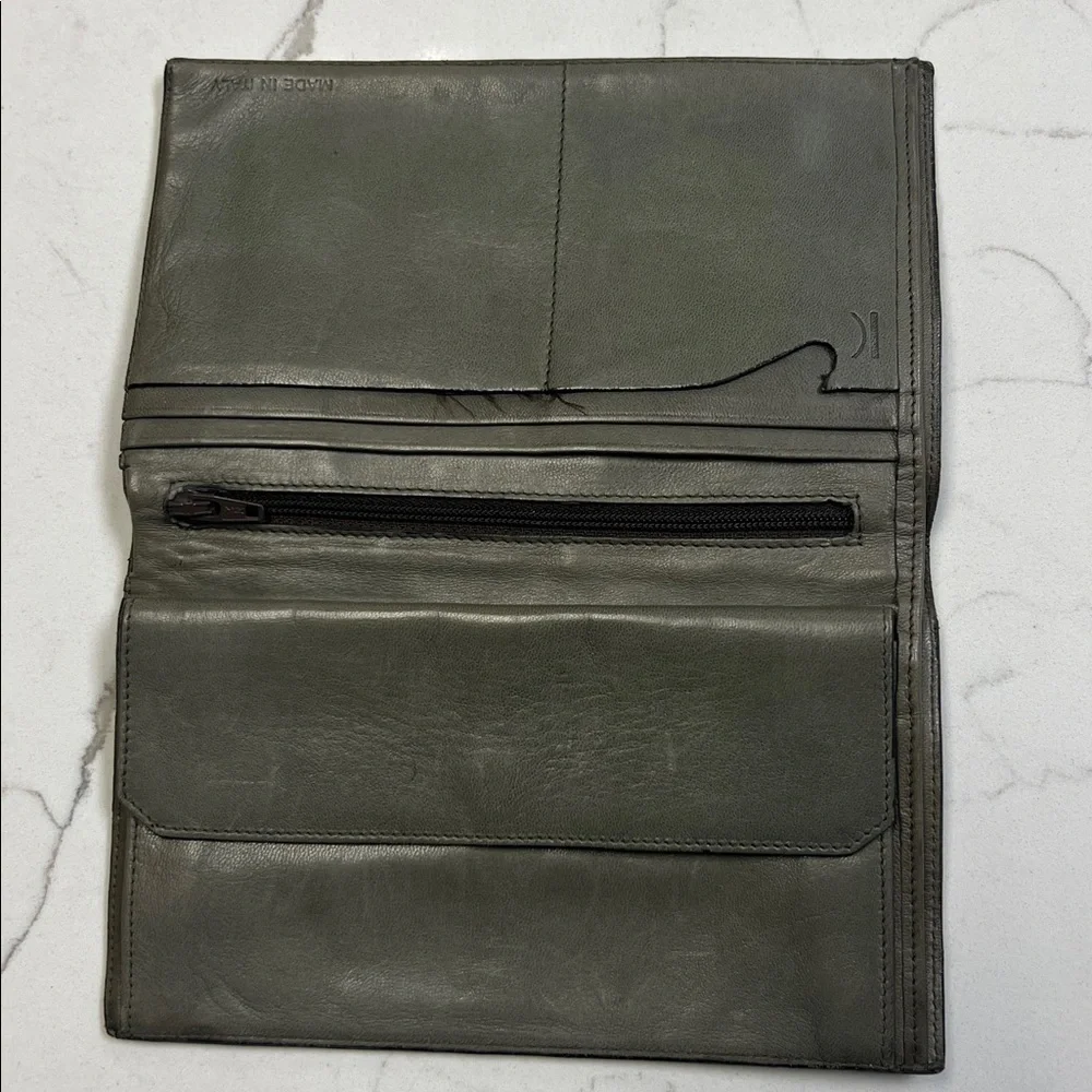 Krizia Italian Leather Wallet Olive Green Billfold - Picture 4 of 13